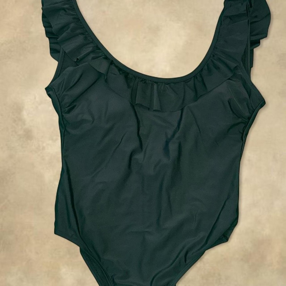 Lolli Swim Royal Coast Ruffle One Piece Swimsuit Black Low Back Womens M